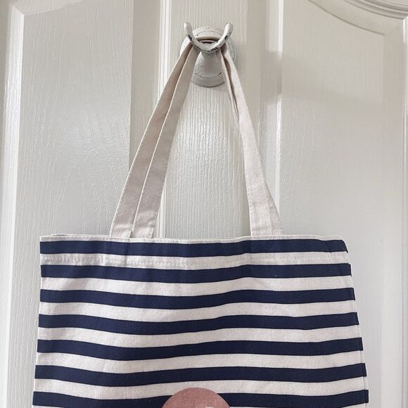 Gorjana Blue and Off-White Striped Canvas Logo Reusable Shopping Tote Bag - Picture 7 of 11